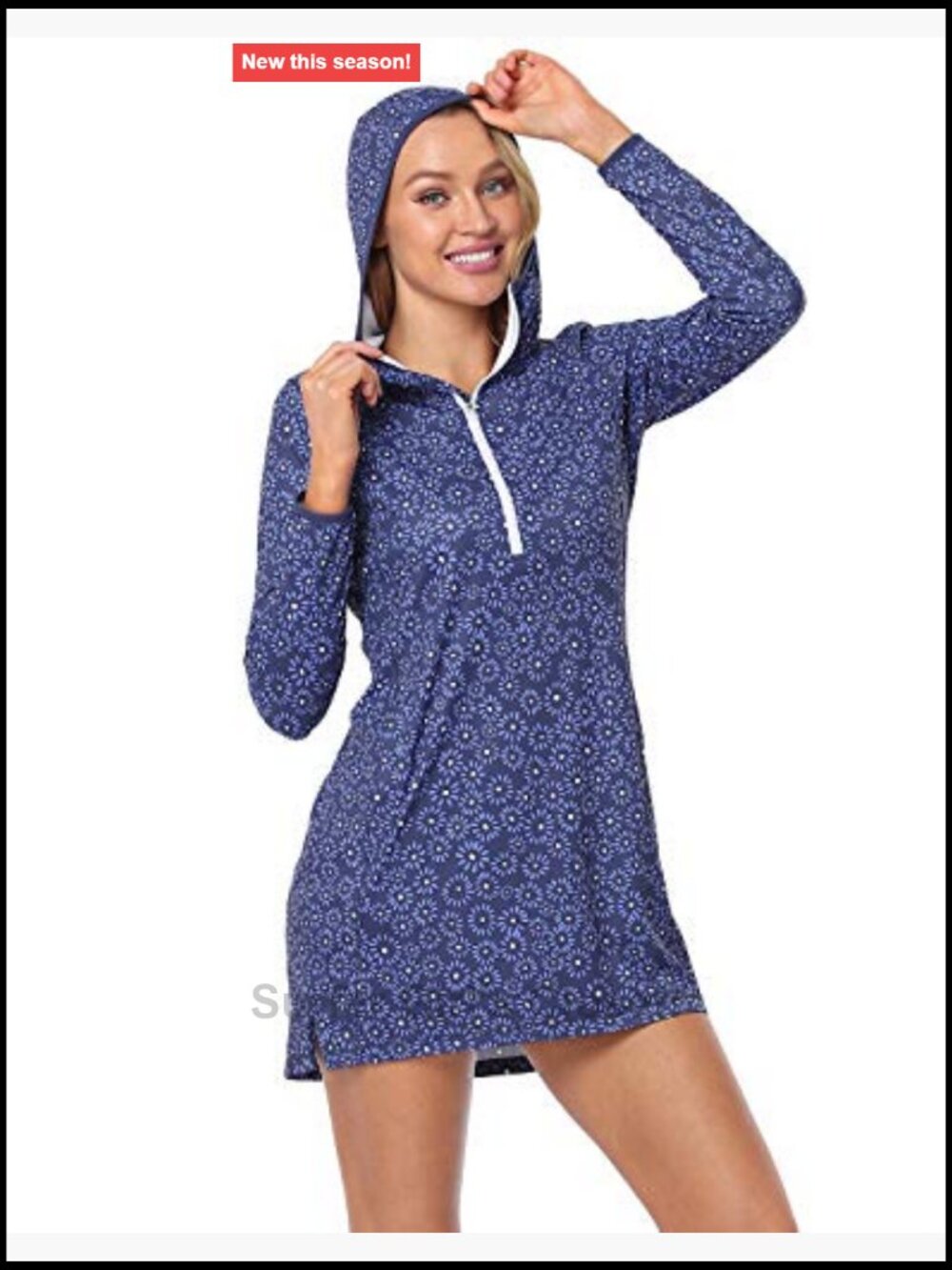 Women's UPF 50 Long Sleeve Swim Cover Up Dress with Hood Quick Dry Sun - Picture 2 of 7